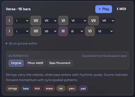 Chord audition and pad playback tools